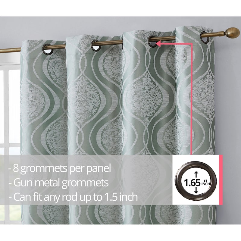 HLC.me Montero Damask 100% Full Complete Blackout Heavy Insulated Energy Savings Grommet Curtain Panels, 2 Panels