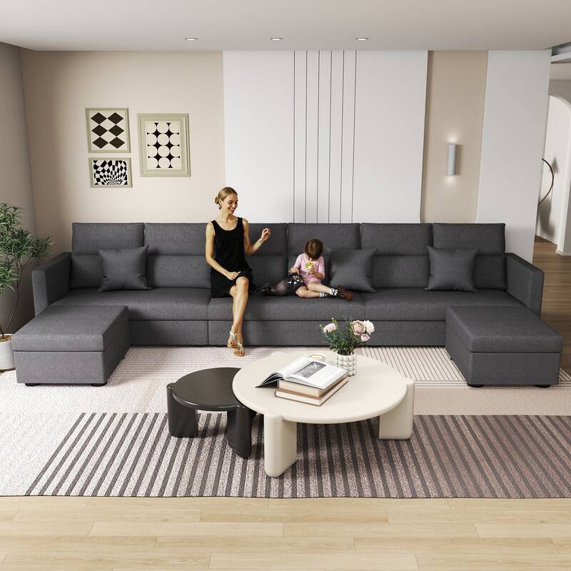 Modular Sectional Couch with Ottoman, Sectional Deep Seat Couch for Apartment