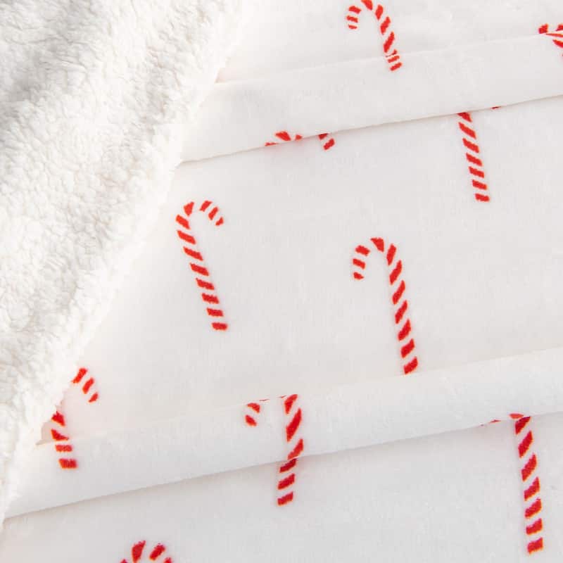 Linery & Co. Velvet Plush Fleece Reversible Sherpa Holiday Printed Throw.