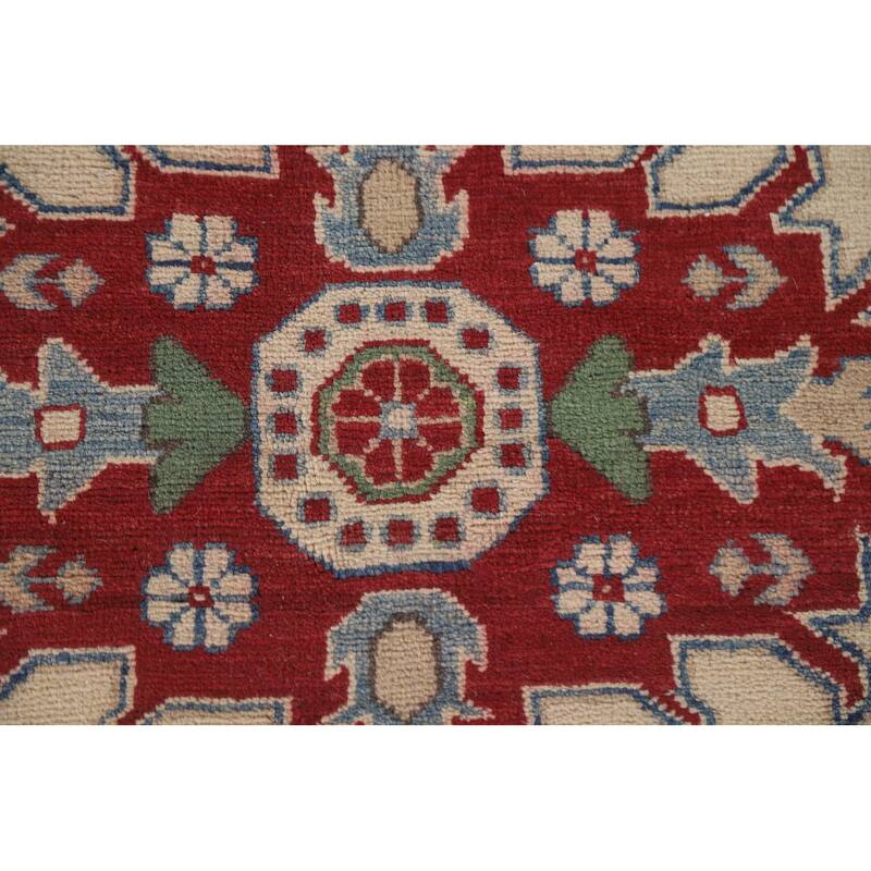 Hand Knotted Oriental 100% Wool Carpet Traditional Geometric Beige & Ivories Kazak Area Rug - 9' 9'' X 6' 7''