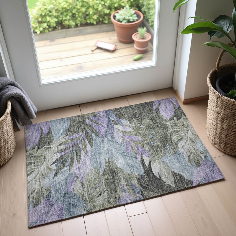 Premium Washable Super Soft Tropical Floral Mayfield Rug - Taupe - 1'8" x 2'6"