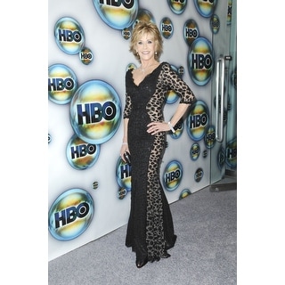jane fonda golden globes dress Sheer-Sides Glitter-Print Long Formal Prom Dress