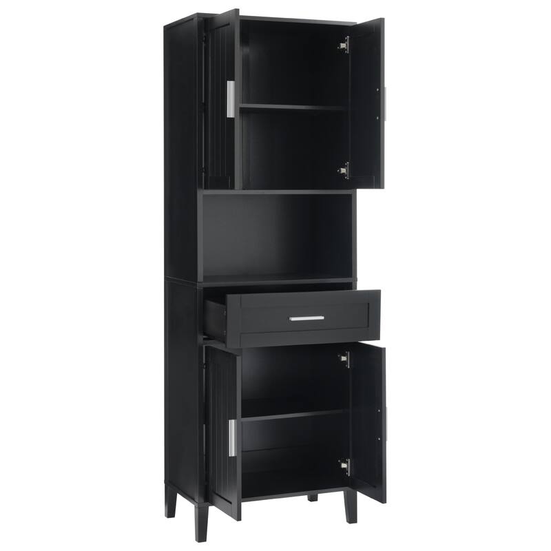 70.9" High Freestanding Tall Bathroom Cabinet with a Drawer, 2 Cabinets, 4 Soft-Close Doors, 2 Adjustable Shelves, Open Storage