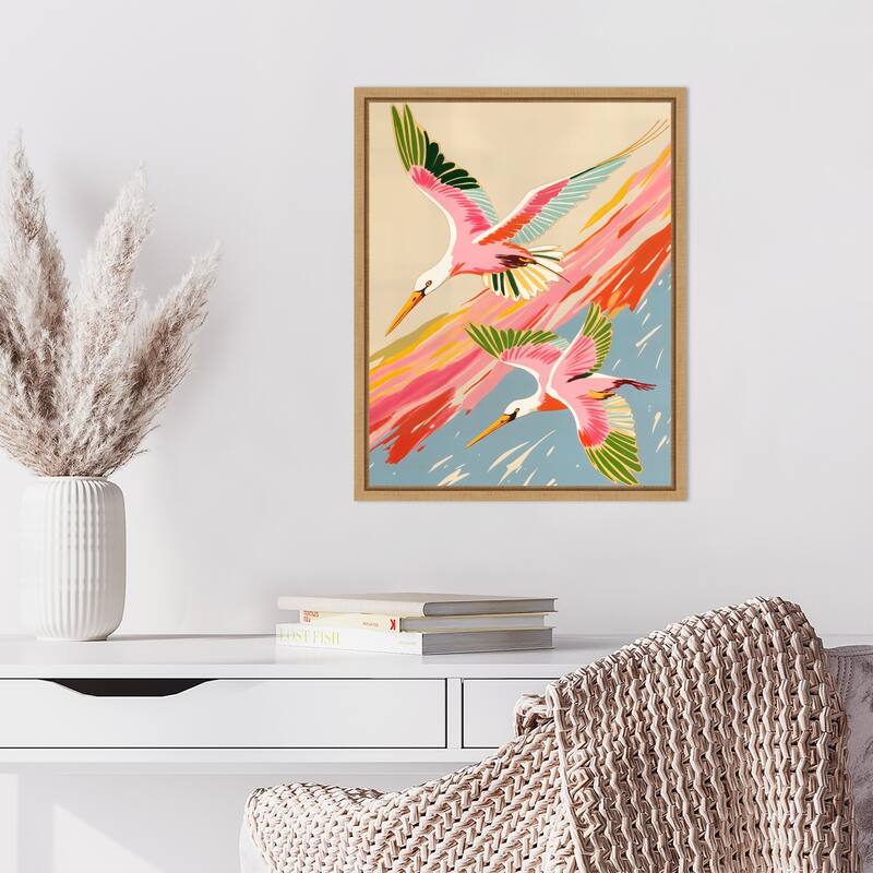 Roseate Spoonbills Sky Ballet by Uma Gokhale Framed Canvas Wall Art