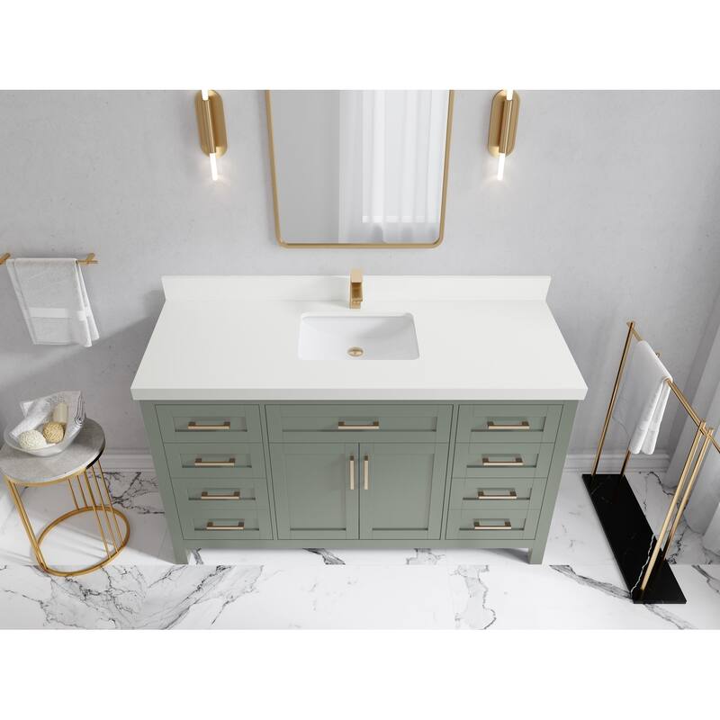 Willow Collections 60 in. W x 22 in. D Cambridge Single Sink Bathroom Vanity with Countertop - 2”White Quartz - Evergreen