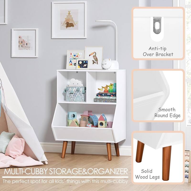 COSTARS Toy Storage Organizer, Kids Bookshelf and Toy Storage with Legs, 3 Cube Storage Organizer