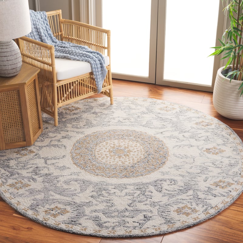 SAFAVIEH Handmade Marquee Wolfhilde Medallion Wool Rug - 6' Round - Beige/Grey