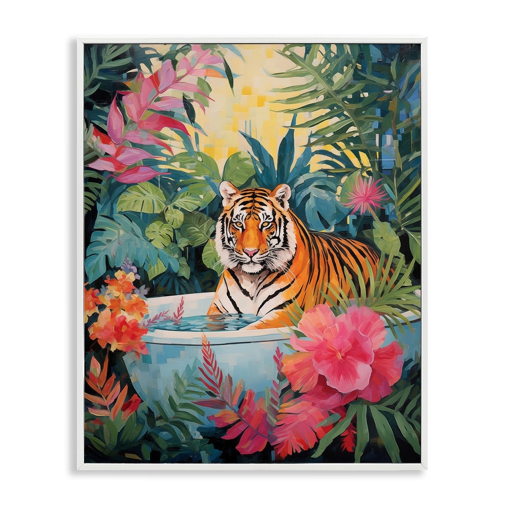 Stupell Tiger in Luxurious Bath Framed Giclee Art Design By Heidi Kuntz