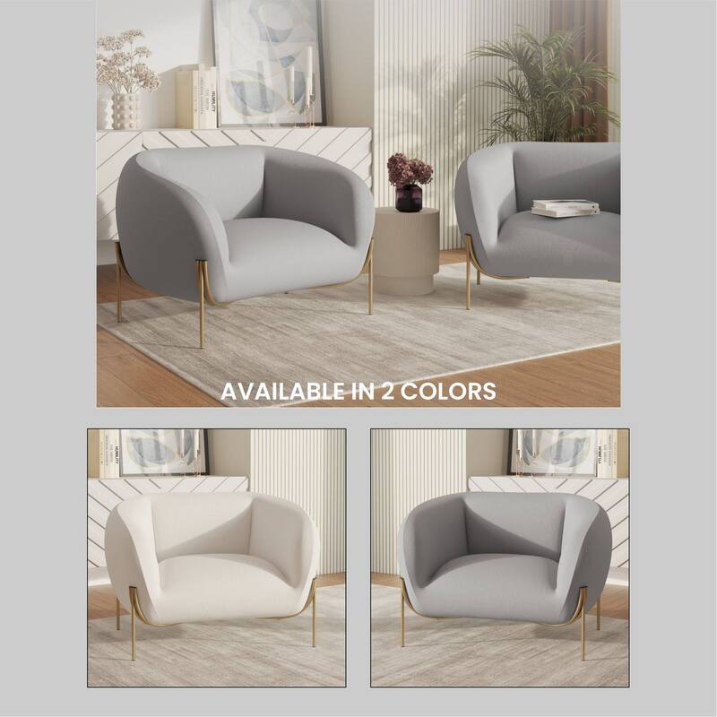Zuno Mid Century Modern Upholstered Accent Armchair with Gold Metal Base, Plush Foam Cushioning, and Easy Assembly Design