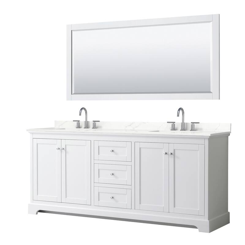 Wyndham Collection WCV232380D-QTZ-US3M70 Avery 80" Free Standing - White / Giotto Quartz Top / Polished Chrome