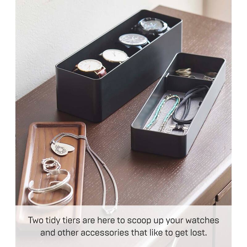 Yamazaki Home Stacking Accessories or Watches Case - Two Styles, Plastic and Wood, Watches - L 3.1 x W 9.4 x H 4.5 inches