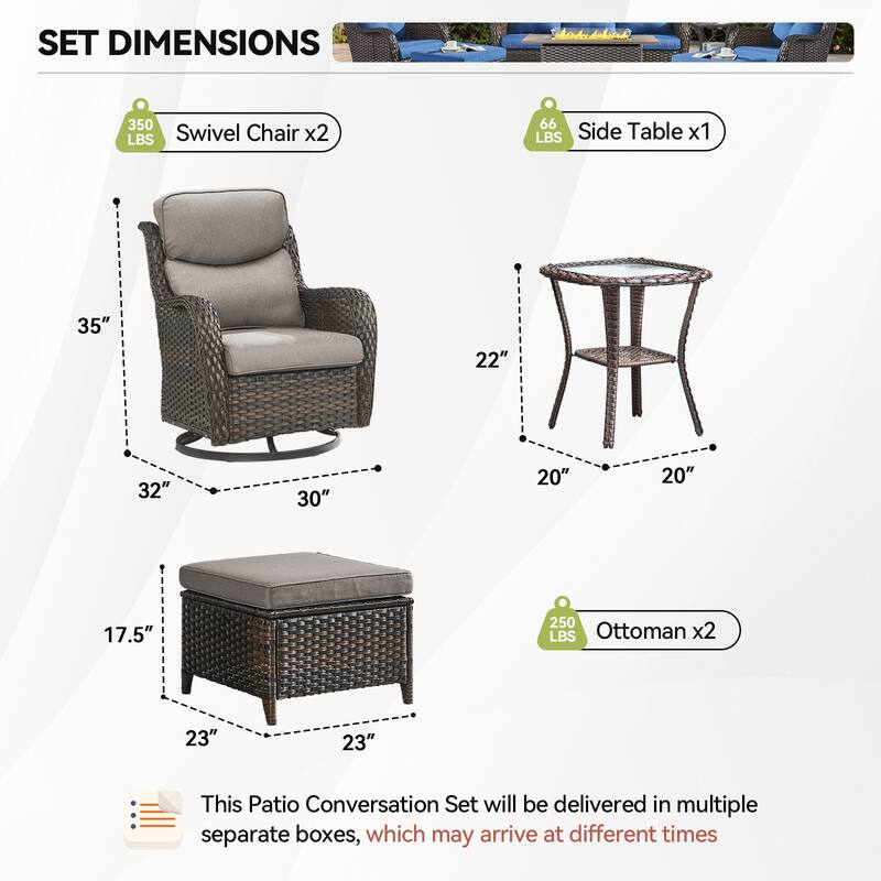Outdoor Gliders Chairs Swivel Chair Set with 5-Inch Thick Cushions