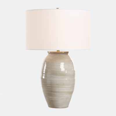 Ceramic Table Lamp with White Drum Shade - 27.75" - Beige