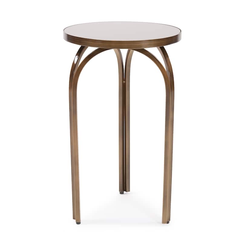 Allan Andrews Round Brushed Brass Metal Table with Tea Tinted Glass Top - 20"H x 12"D