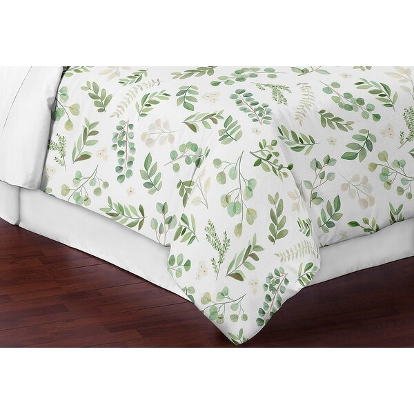 Sweet Jojo Designs Floral Leaf Girl Full/Queen Bedding Comforter Set Kids Childrens Size - 3 Pieces - Green and White Boho Watercolor Botanical