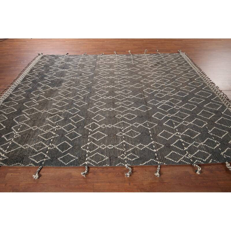 All-Over Geometric Moroccan Oriental Area Rug Handmade Wool Carpet - 7'10" x 10'1"