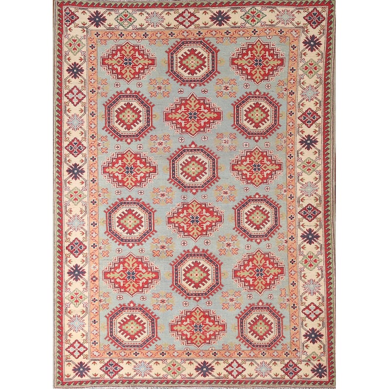 Light Blue Kazak Rug Hand-Knotted Wool Carpet - 4'11" x 6'6"
