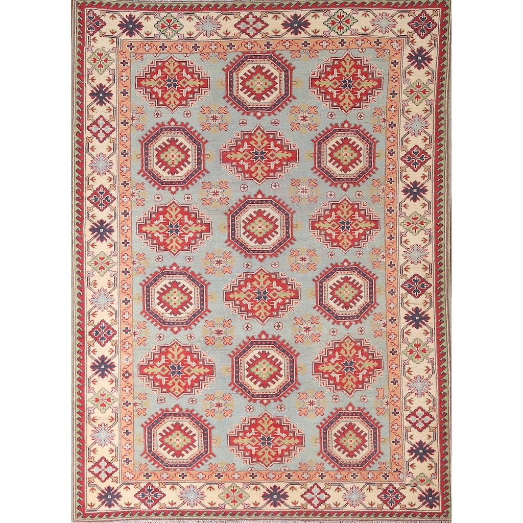 Light Blue Kazak Rug Hand-Knotted Wool Carpet - 4'11" x 6'6"