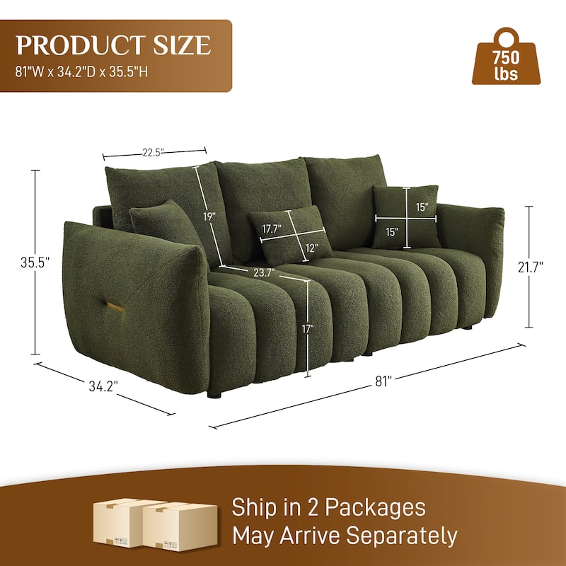 Ouyessir Overstuffed Upholstered Deep Seat Soft Fabric Sofa with 3 Pillows