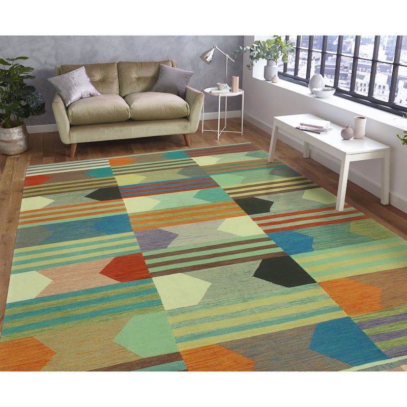 Hand-Woven Winchester Kilim Olaniyan Blue/Ivory Rug - 8'6" x 11'6"