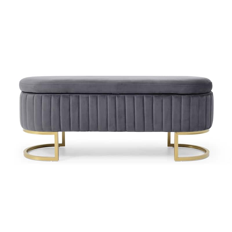Storage Bench Bedroom Bench, Velvet Oval Upholstered End of Bed Bench with Golden Metal Legs, 50" Storage Ottoman Bench