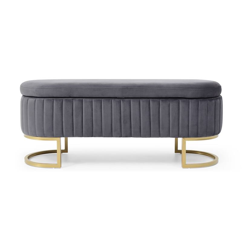 Storage Bench Bedroom Bench,Velvet Oval Upholstered End of Bed Bench with Golden Metal Legs,50" Storage Ottoman Bench