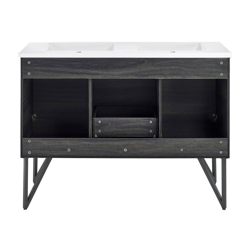 Annecy 48 In. Black Walnut, Double Basin Bathroom Vanity With White Ceramic Sink Top