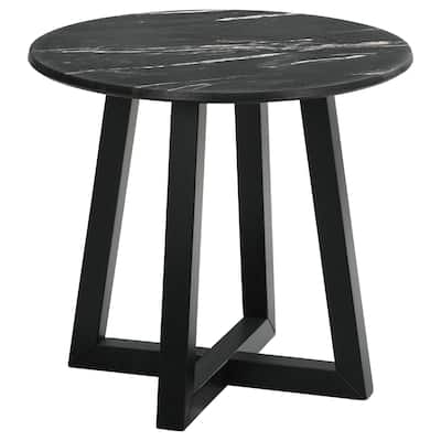Skylark Round Marble-like Smart Top Side End Table Black