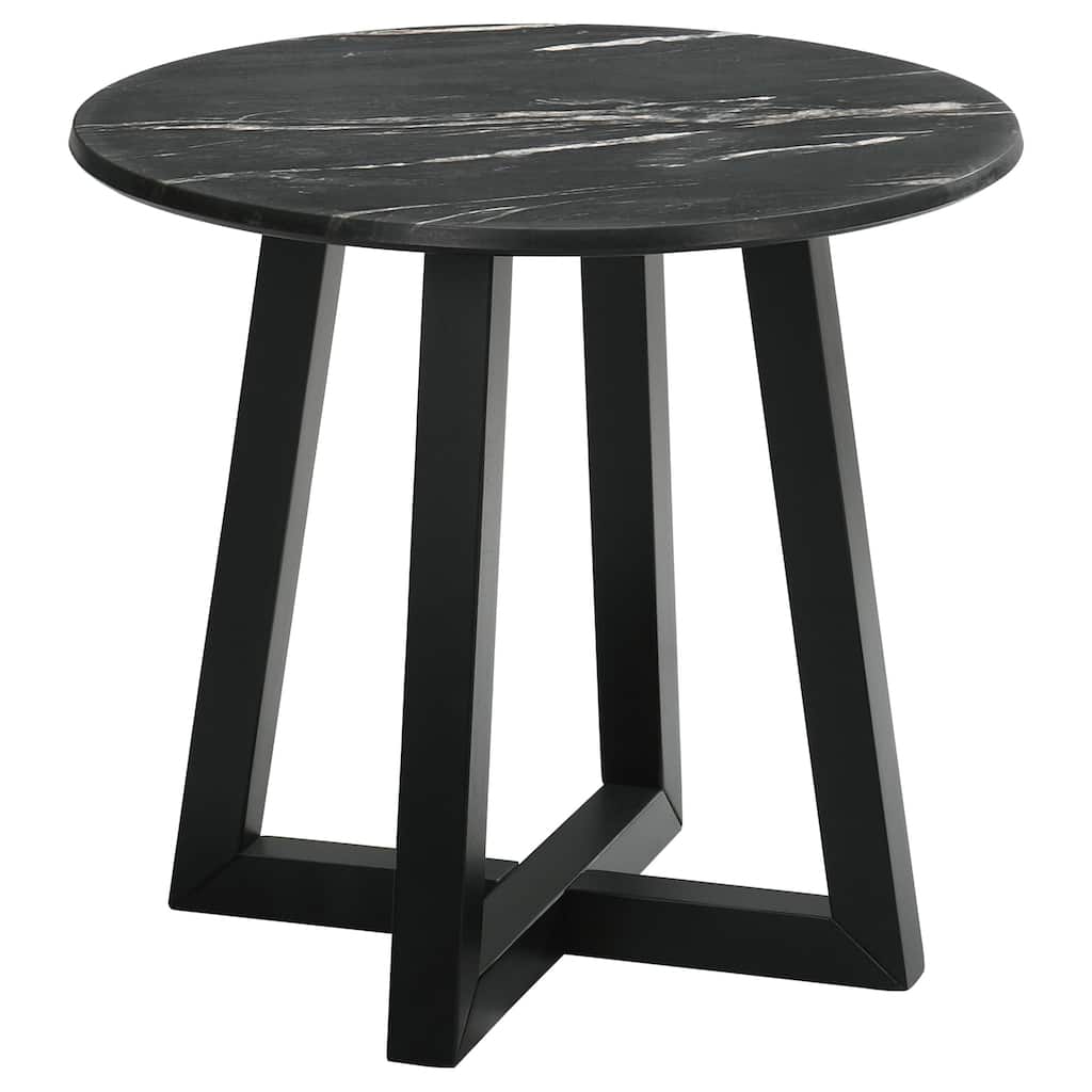 Skylark Round Marble-like Smart Top Side End Table Black