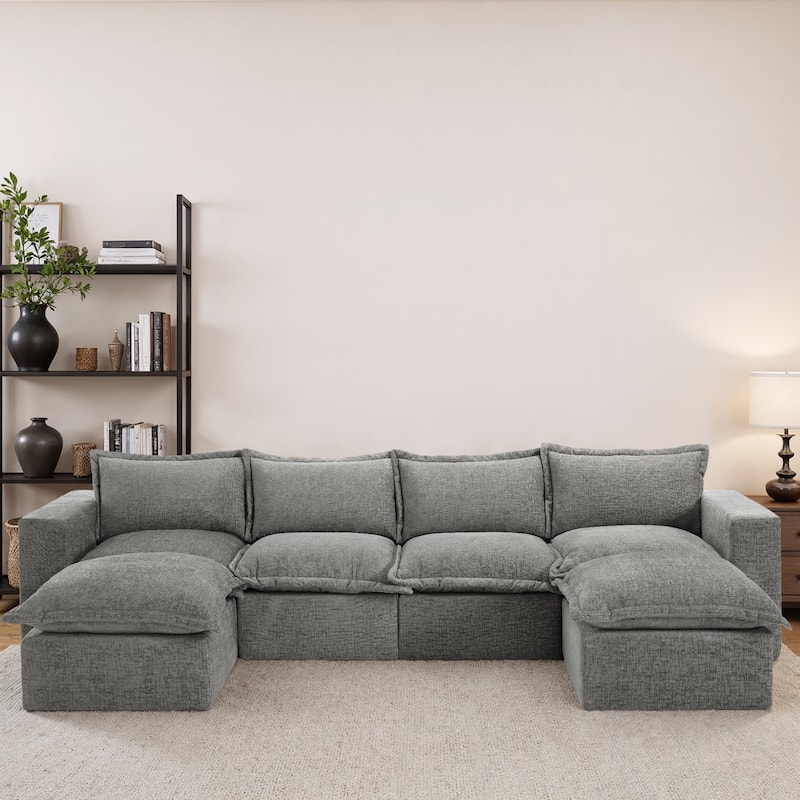 147.9'' W U-Shaped Modular Sectional Sofa Comfy Cloud Couch Chenille Sofa - Grey