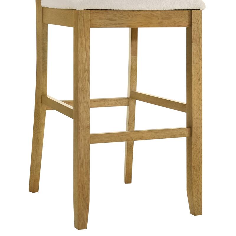 Merie Modern Transitional Wood Counter Height Kitchen Bar Stool with White Boucle Fabric Upholstered Seat