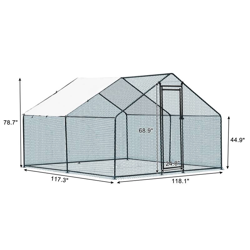 Outdoor Walk-In Chicken Coop 10x10 ft with Galvanized Steel Frame