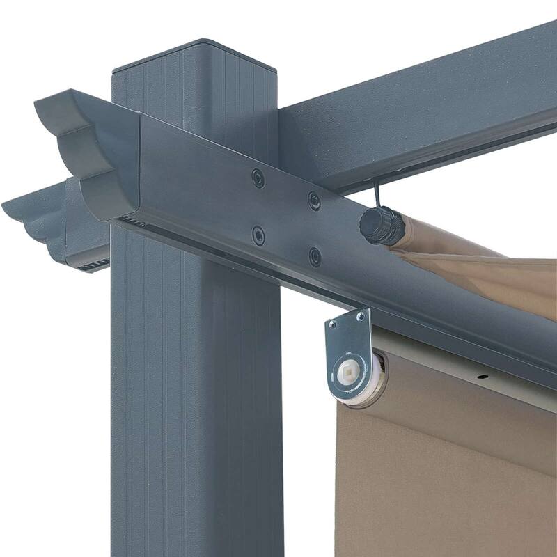 Aoodor 10 x 10 FT Outdoor Pergola with Retractable Shade Canopy, 4 Pieces Roller Shade Curtain