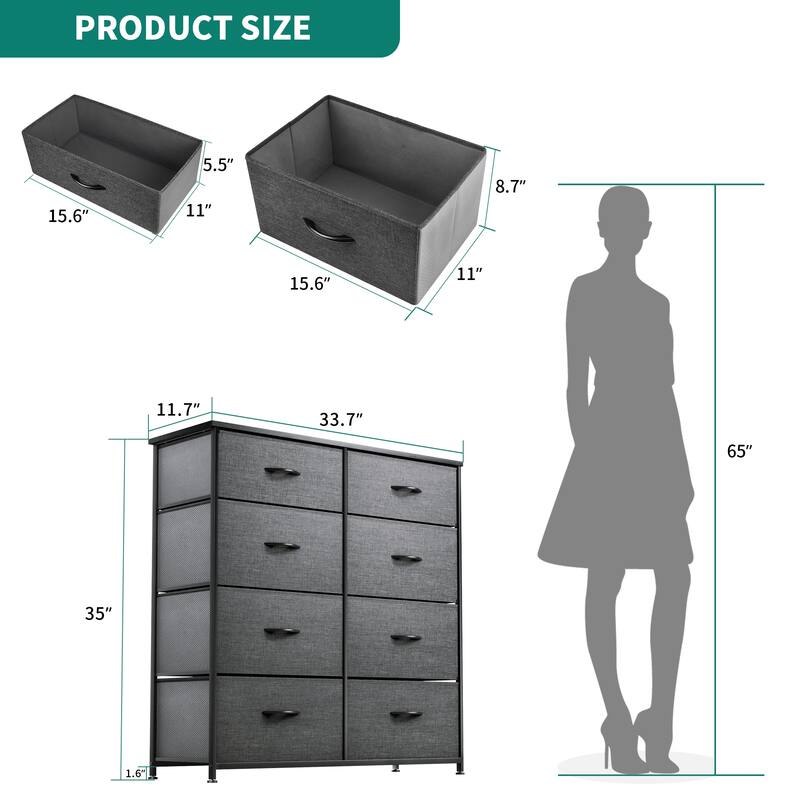 Modern Wide Dresser Storage Tower with 8 Drawers