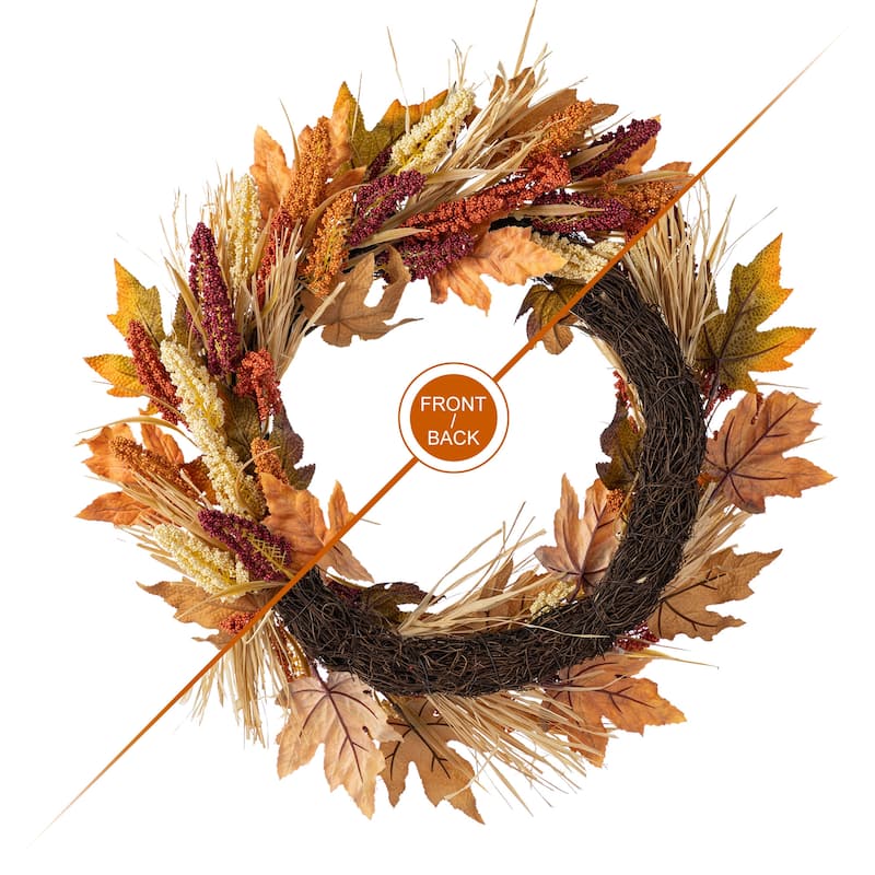 Glitzhome 5-Piece Fall Multi-Colored Sorghum Sunflower Pumpkin Wreath & Garland & Porch Tree Set