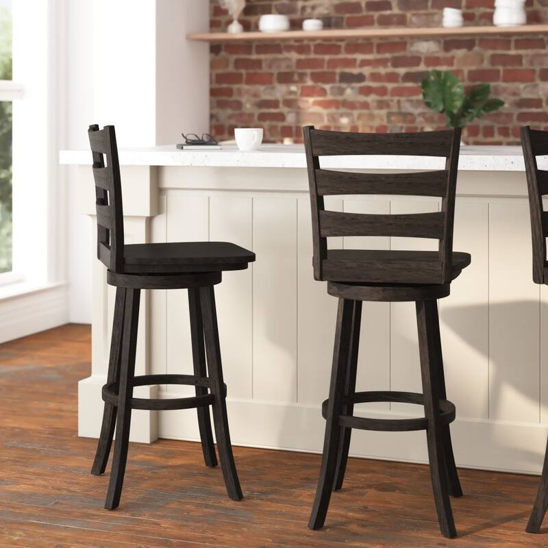 Ladderback Wooden Swivel Bar Stool with Footrest
