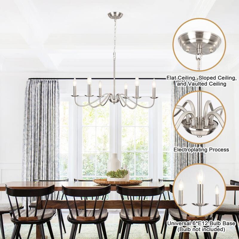 6-Light Rustic Farmhouse Simple Candle Chandelier for Bedroom, Kitchen, Living Room and Foyer