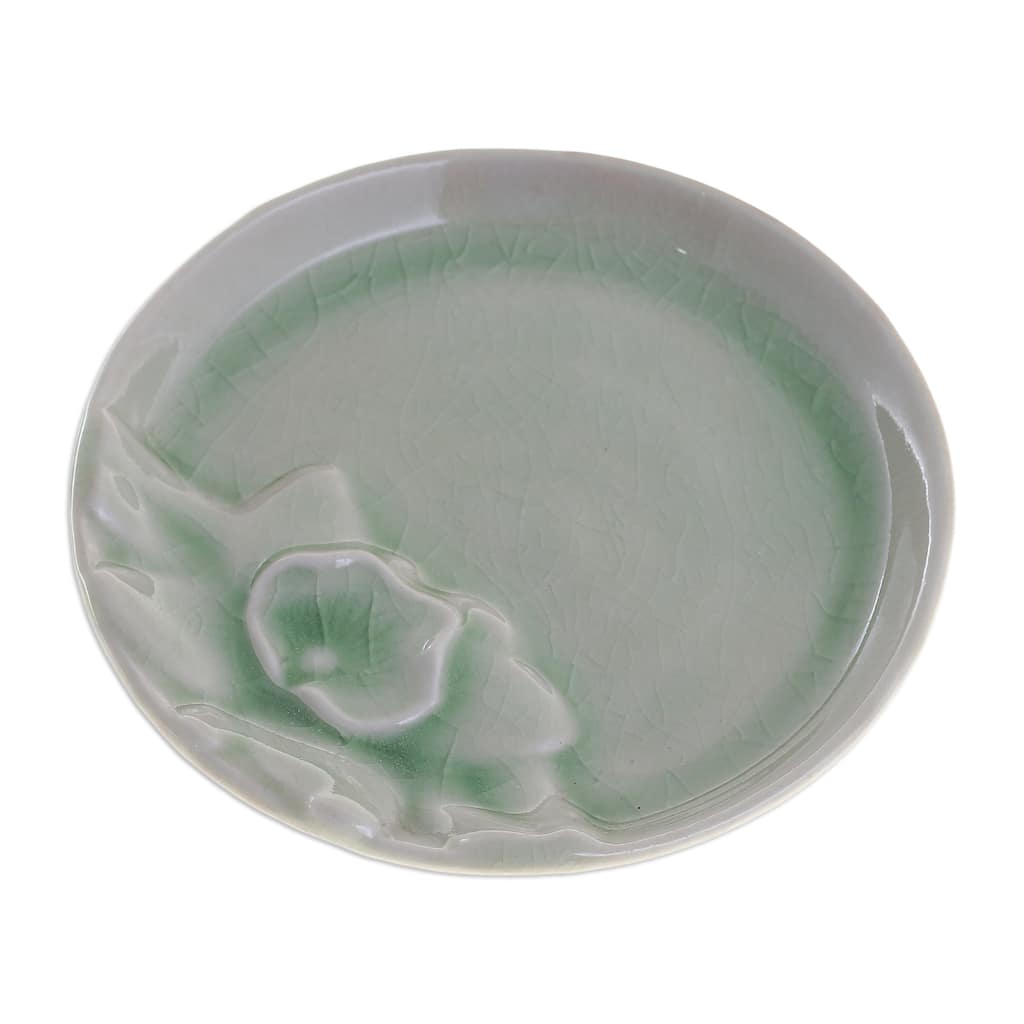 Novica Handmade Orchid Charm Small Celadon Ceramic Plate