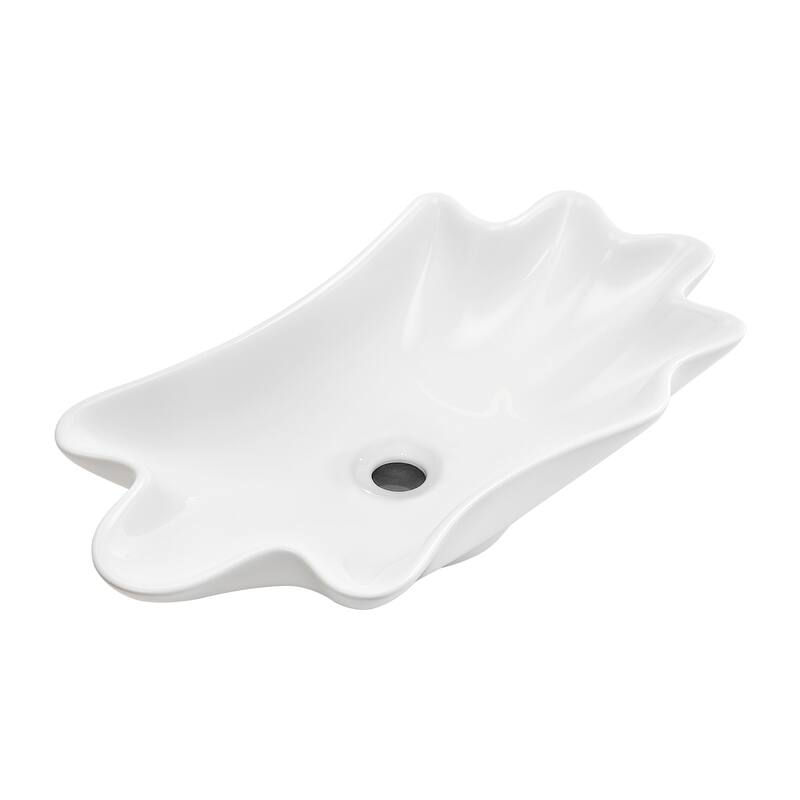 GDFStudio - Sebastian Artistic Shell-Shaped Vessel Bathroom Sink with Elegant Above-Counter Ceramic Basin Design - Milk White