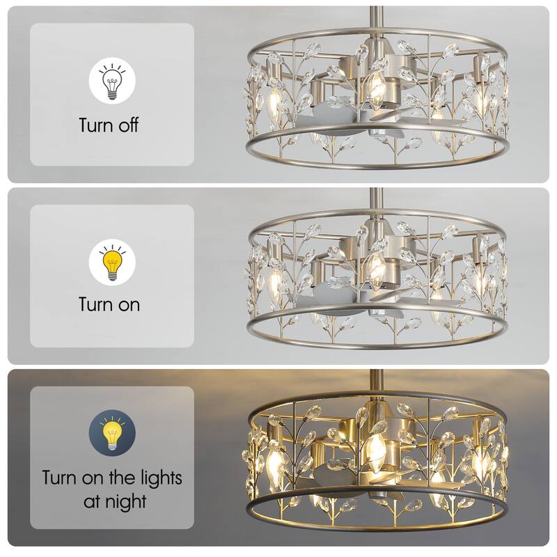 20" Glam Crystal Chandelier Caged Ceiling Fan with Light and Remote