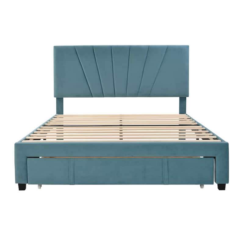 Storage Bed Velvet Upholstered Platform Bed with a Big Drawer