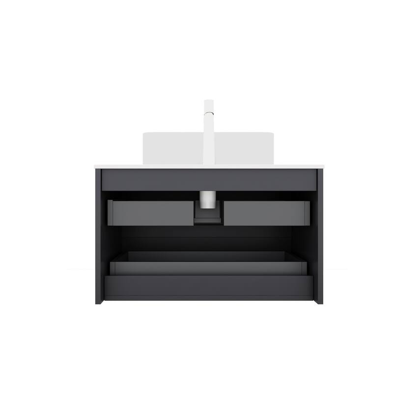 Modland 24"-60" Wall Mount Vanity with Vessel Sink - French Stripes, Pre-Assembled, Soft-Close Drawer