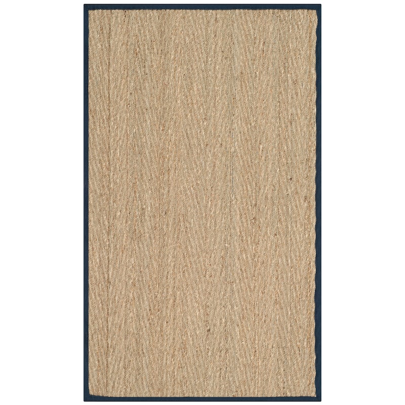 SAFAVIEH Natural Fiber Trilby Herringbone Seagrass Rug - 2'6" x 4' - Natural/Navy Blue