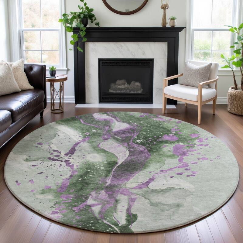Premium Washable Super Soft Abstract Glam Mayfield Rug - Aloe - 8' x 8'
