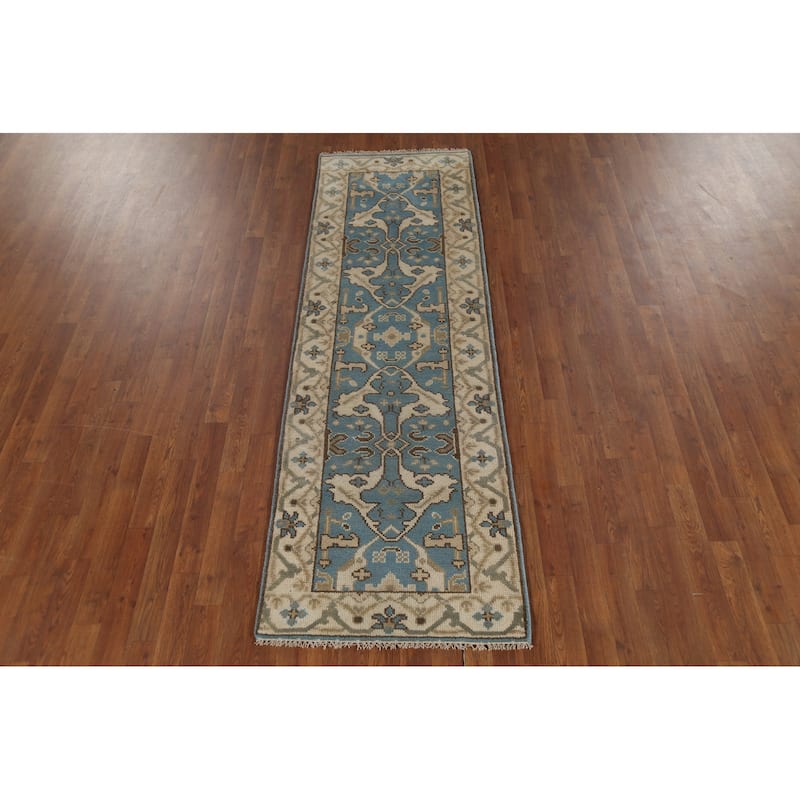Light Blue Transitional Oushak Indian Runner Rug Handmade Wool Carpet - 2'5"x 7'9"
