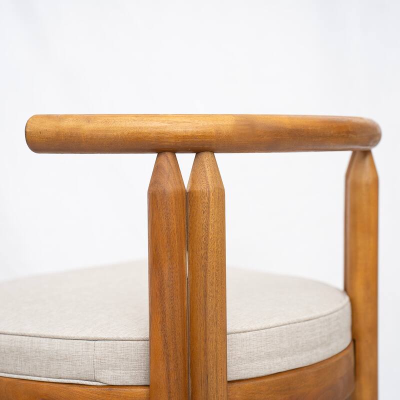 Christopher Knight Home - Joel Patio Acacia Wood Armless Dining Chair with Beige Cushion（Set of 2 ）