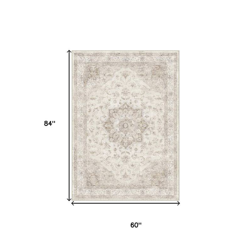 HomeRoots Floral Medallion Traditional Rectangle Area Rug