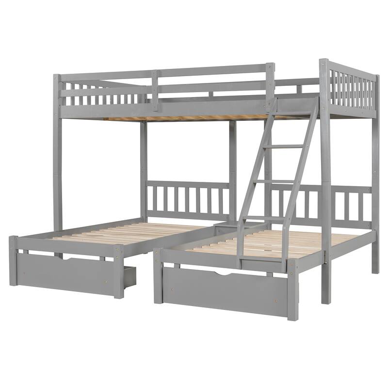 Full Over Twin Twin Bunk Bed with Drawers, Guardrails, and Storage Shelf