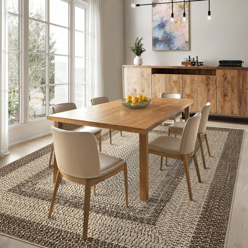 Washable Living Room Rugs Modern Braided Print Area Rug Border Design Accent Rugs for Bedroom Non-Slip Low Pile Area Rug