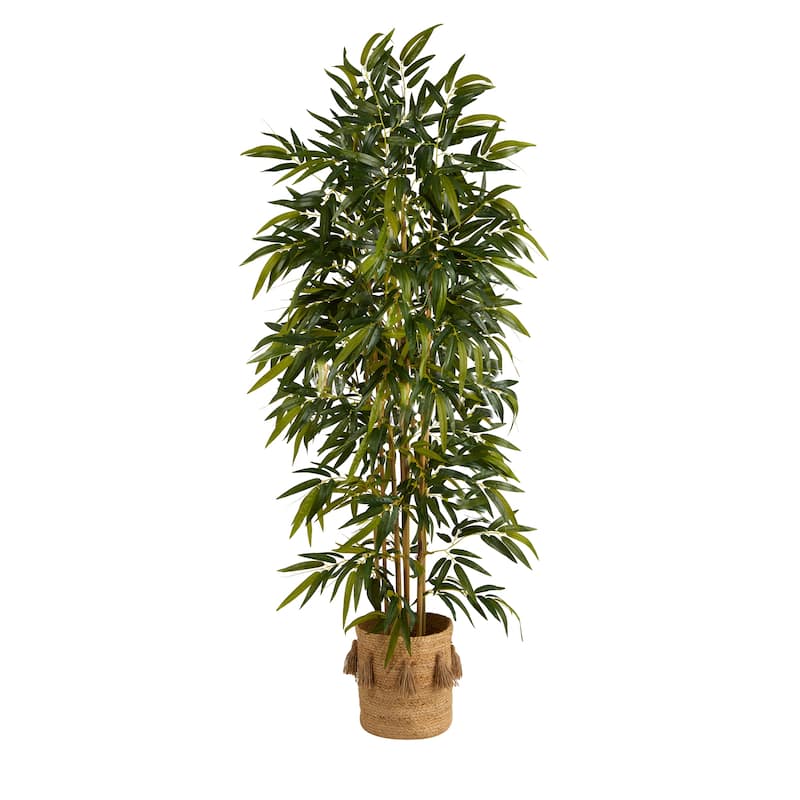 75-Inch Wicker Artificial Tree with Green Foliage and Natural Cotton Planter Perfect for Indoor Spaces - 75"